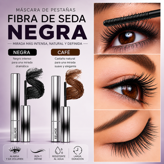 Máscara de pestañas con fibras de seda.